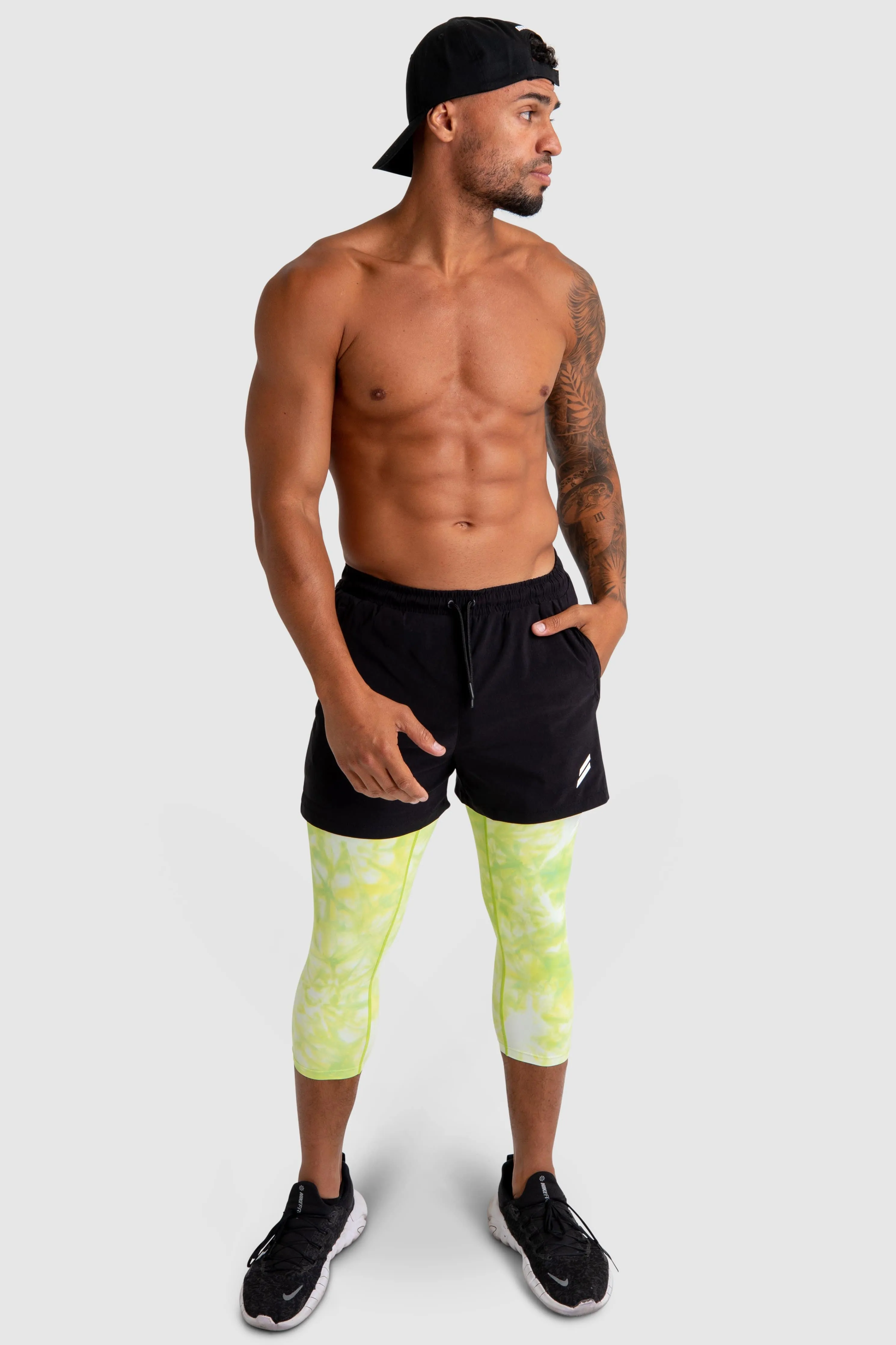 Compfit Tie Dye 3/4 Tights - Citrus Yellow