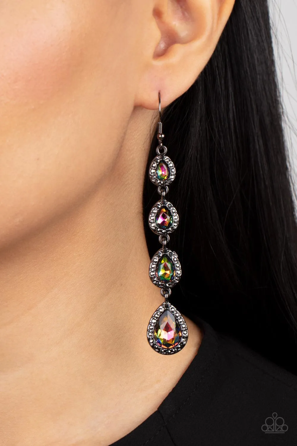 Confidently Classy Multi Oil Spill Rhinestone Earrings - Paparazzi Accessories