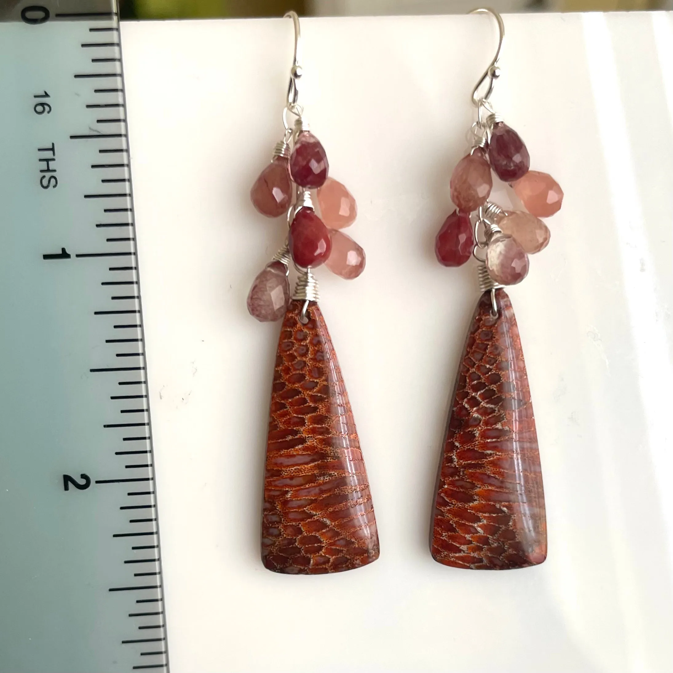 Coral Fossil and Adnesine Labradorite Cascade Earrings