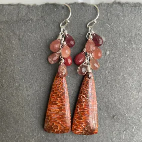 Coral Fossil and Adnesine Labradorite Cascade Earrings