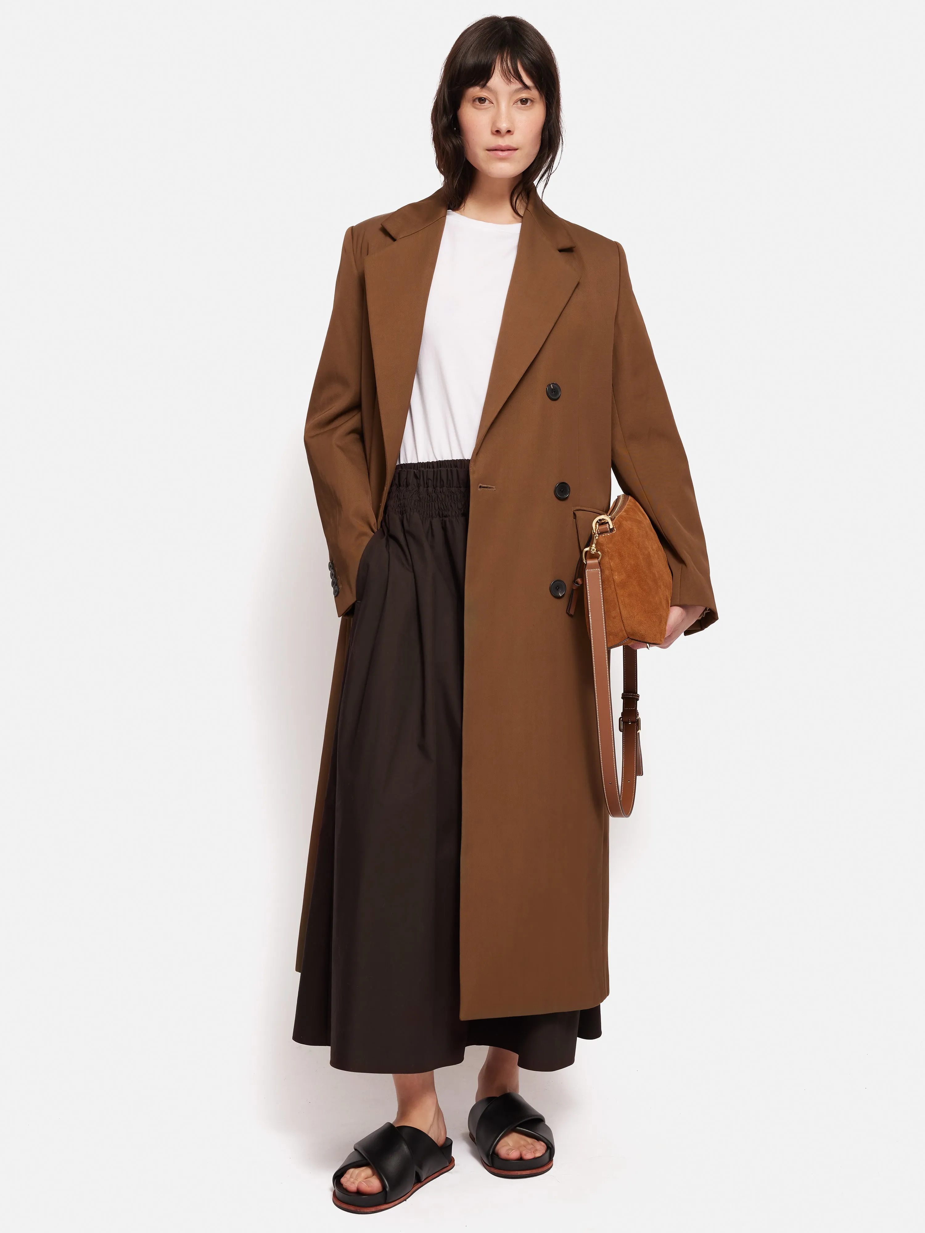 Cotton Poplin Skirt | Brown