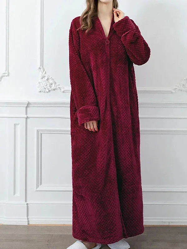 Cozy Women's Plush Coral Velvet Fleece Robe with Elegant V Wire Sleeves