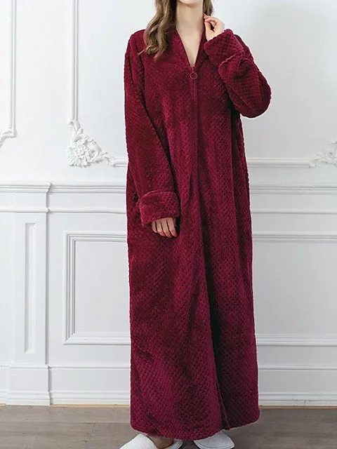 Cozy Women's Plush Coral Velvet Fleece Robe with Elegant V Wire Sleeves