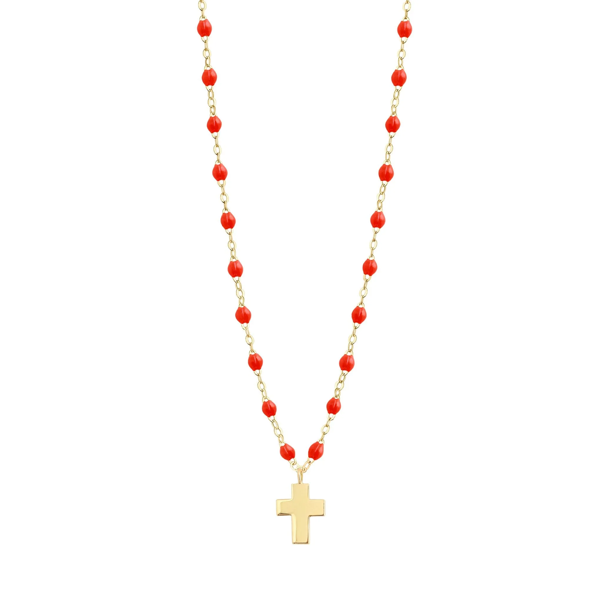 Cross Charm Classic Gigi Coral necklace, Yellow Gold, 16.5"