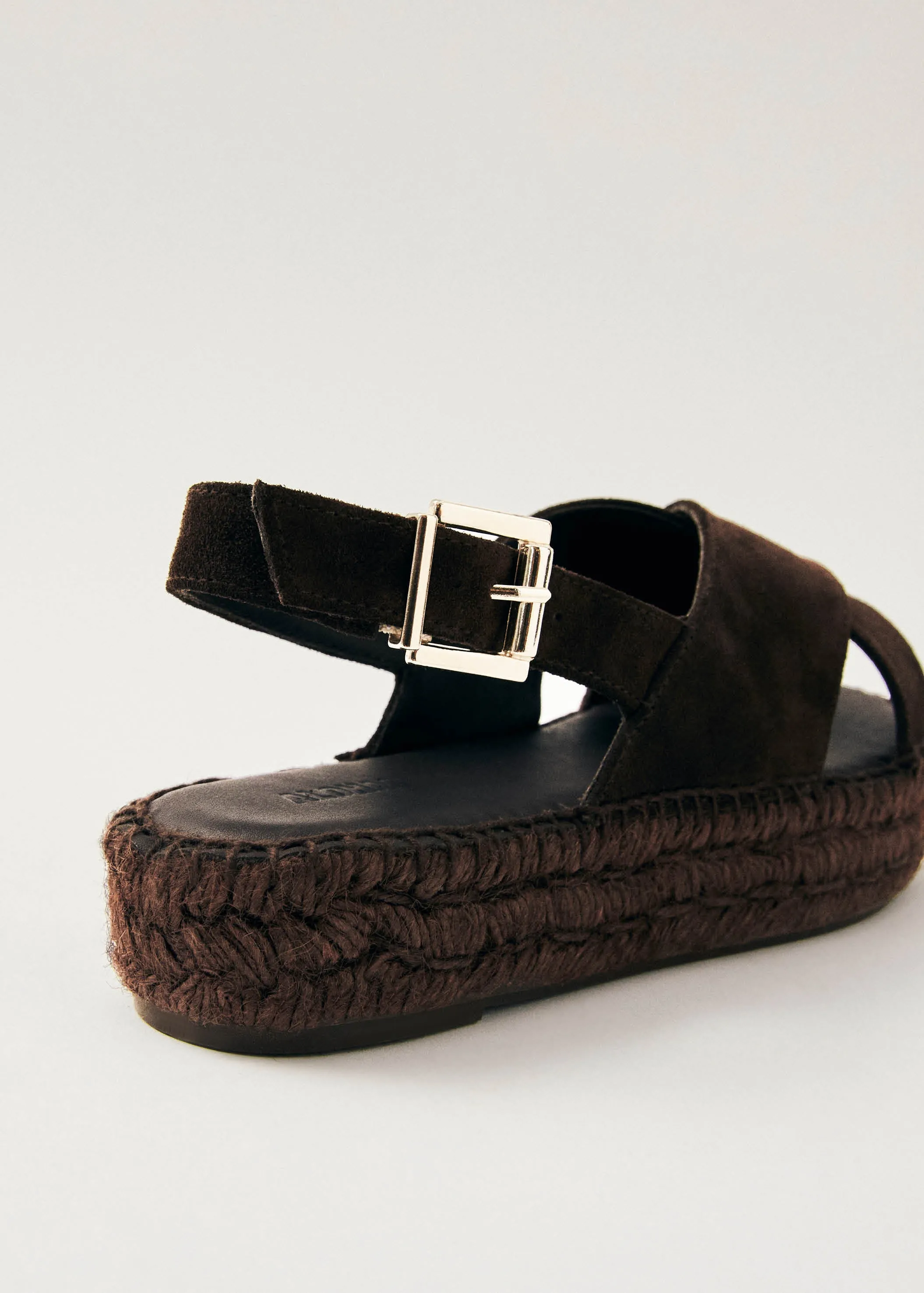 Crossed Suede Brown Leather Espadrilles