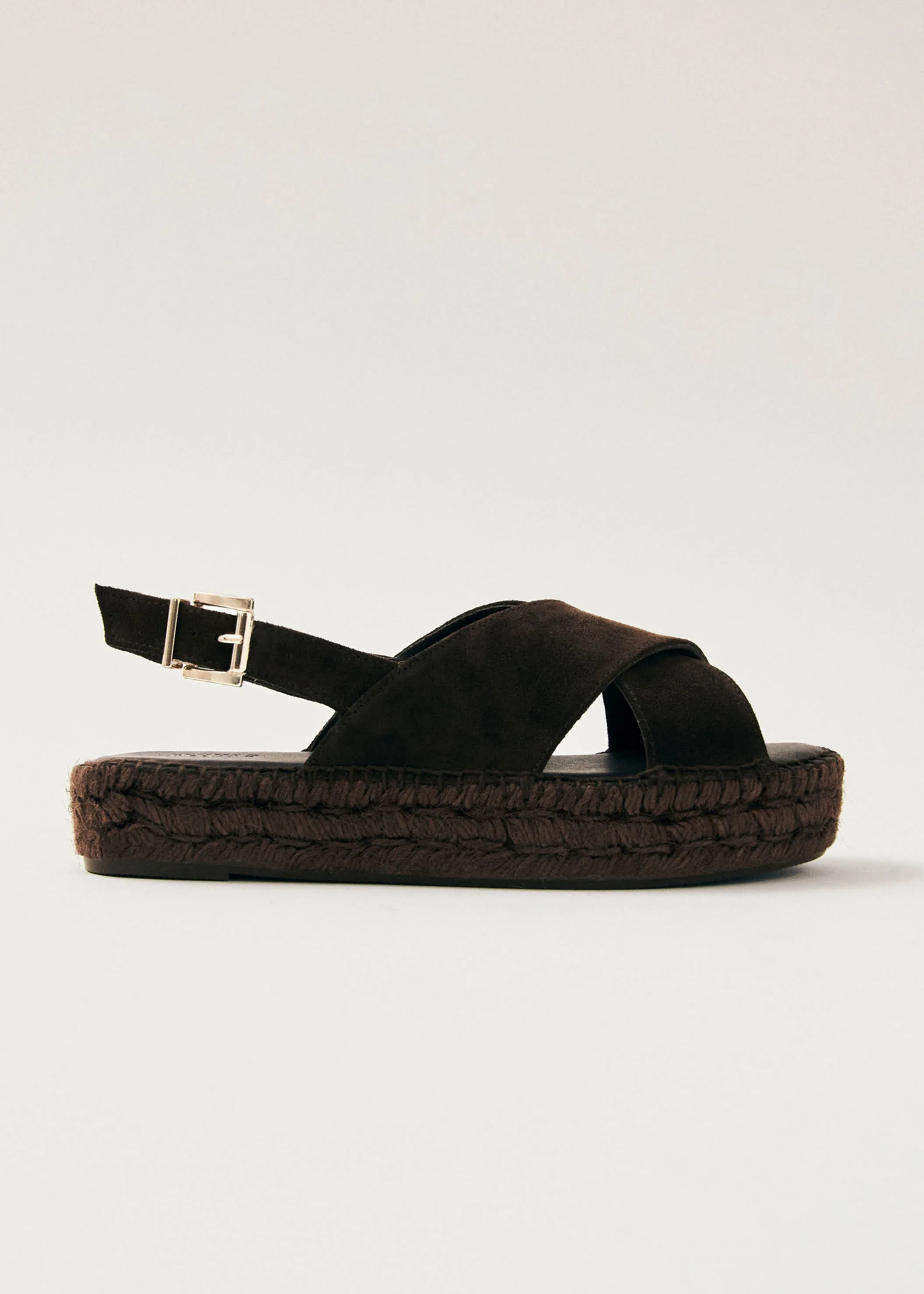 Crossed Suede Brown Leather Espadrilles