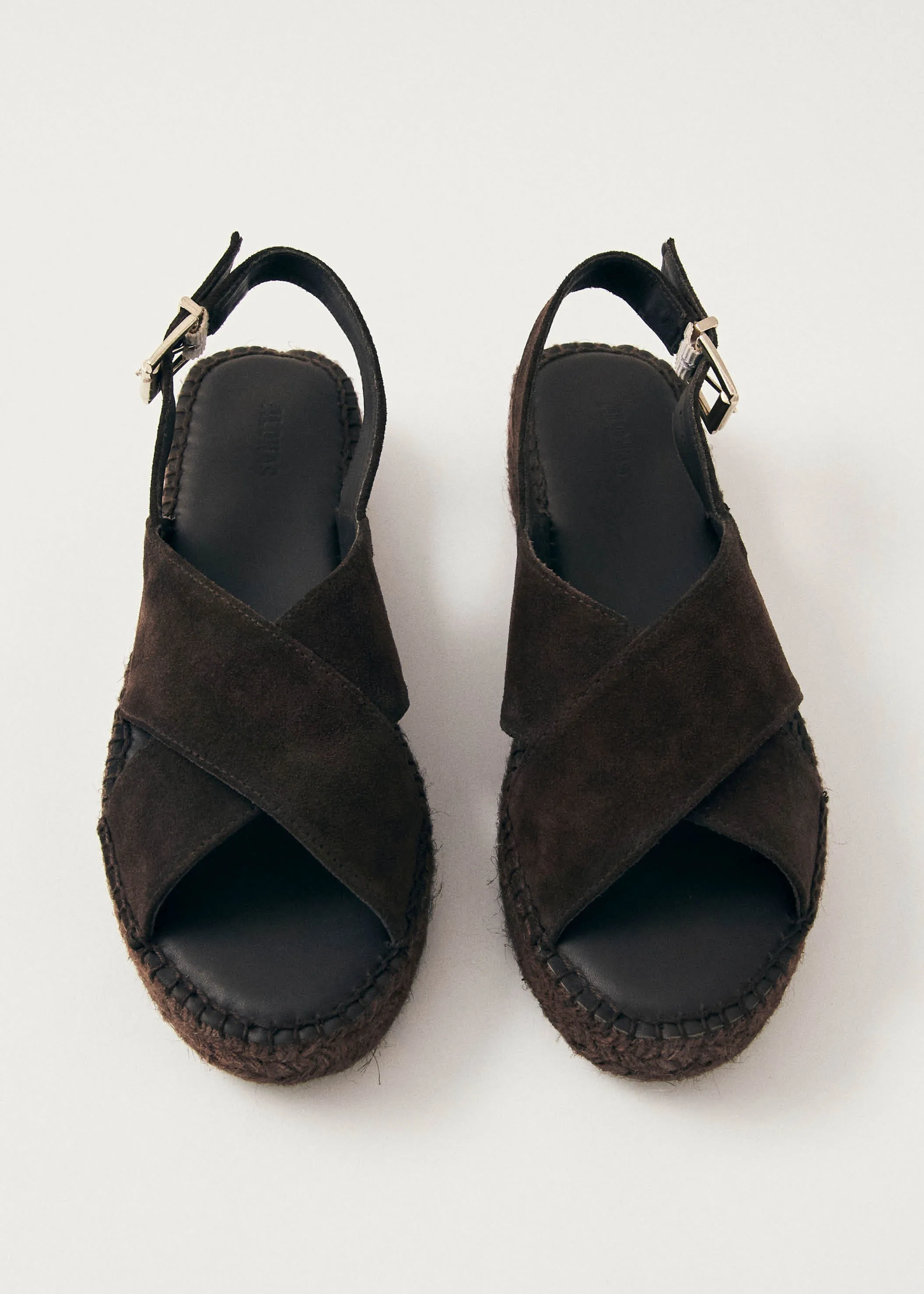 Crossed Suede Brown Leather Espadrilles