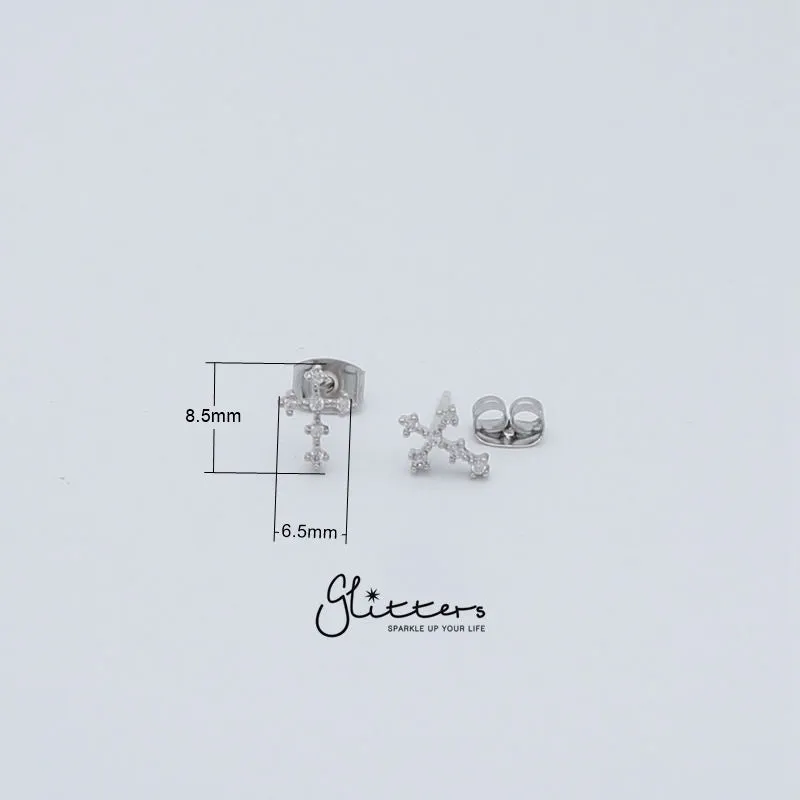 Cubic Zirconia Cross Stud Earrings with Sterling Silver Post