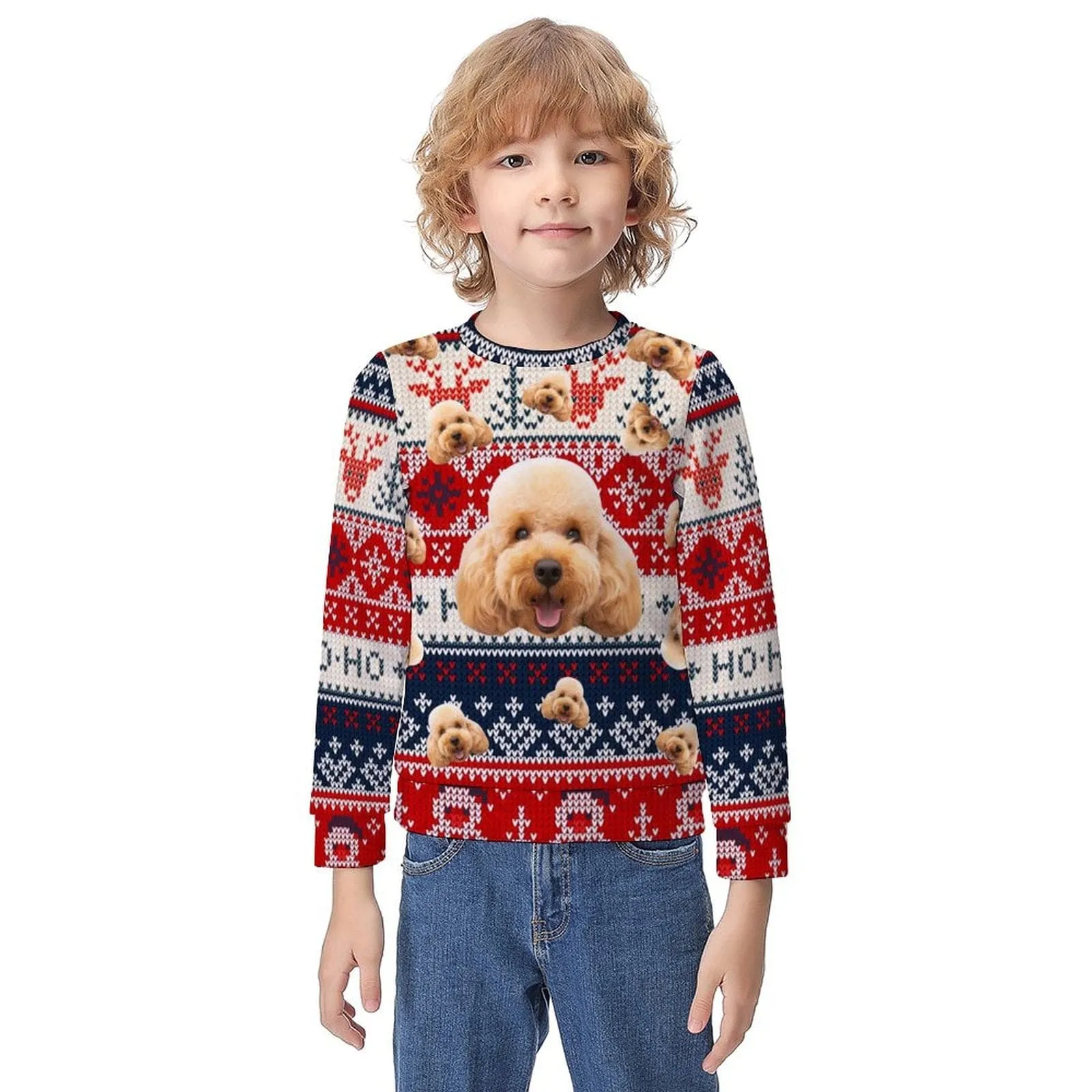 Custom Pet Face Christmas Kids' All Over Print Sweatshirt