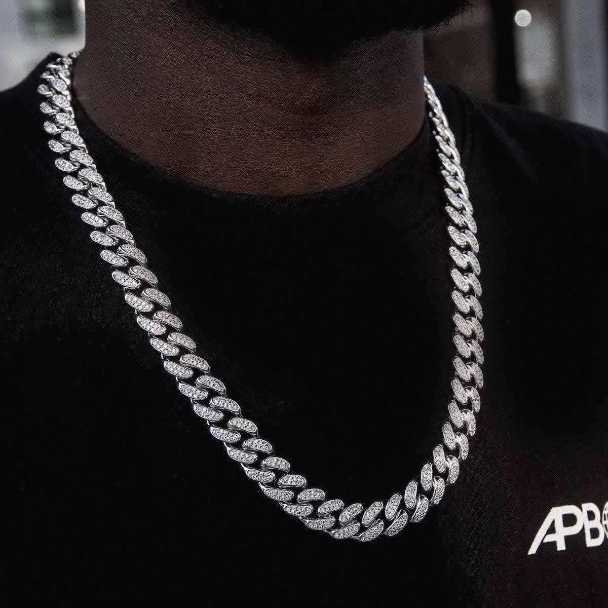 Diamond Cuban Link Chain in White Gold - 12mm