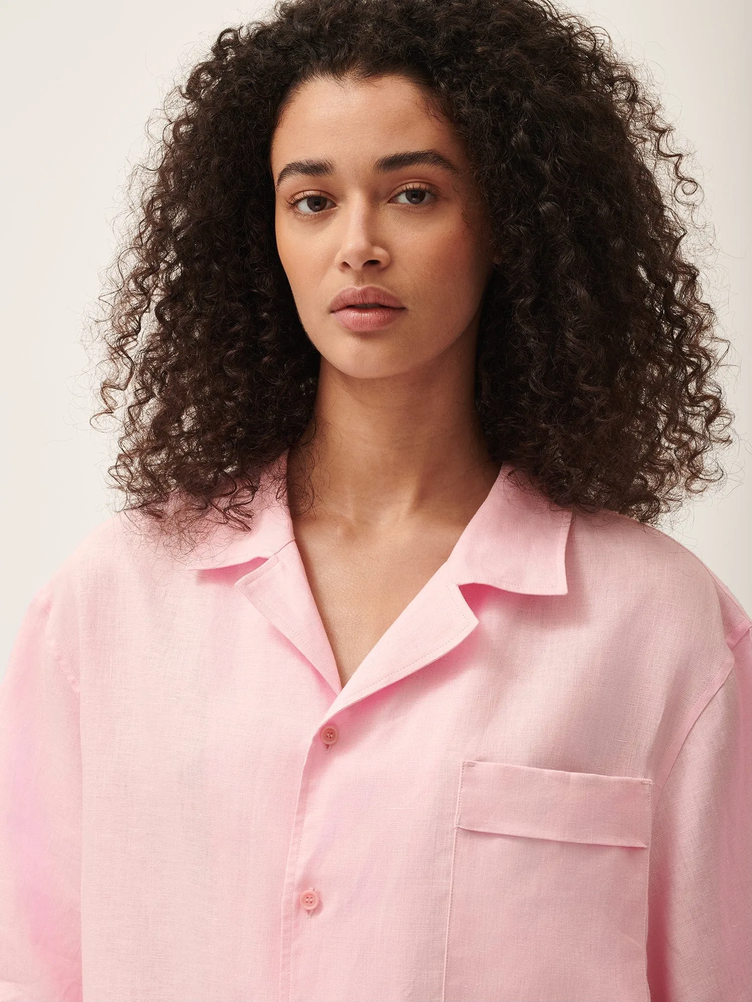 DNA Aloe Linen Camp Collar Shirt—magnolia pink