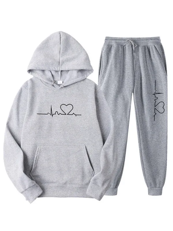 ECG Print Hoodie women and Men's Fleece Sweatshirt Set