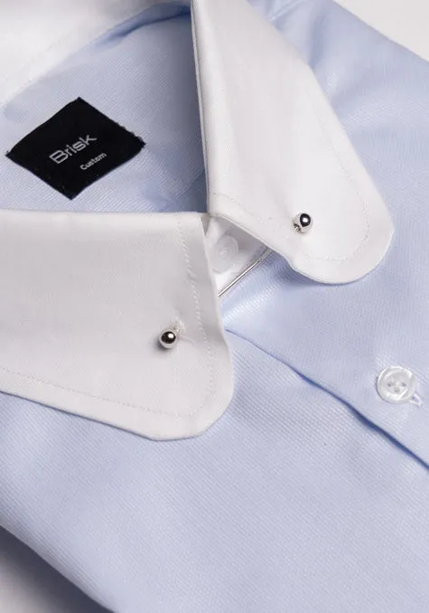 Egyptian Ice Blue Micro Structured Shirt - White Club Pin Collar