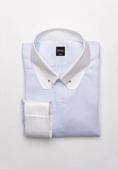 Egyptian Ice Blue Micro Structured Shirt - White Club Pin Collar