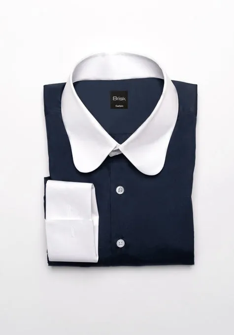 Egyptian Navy Blue Light Weight 80's Poplin Shirt - White Club Collar