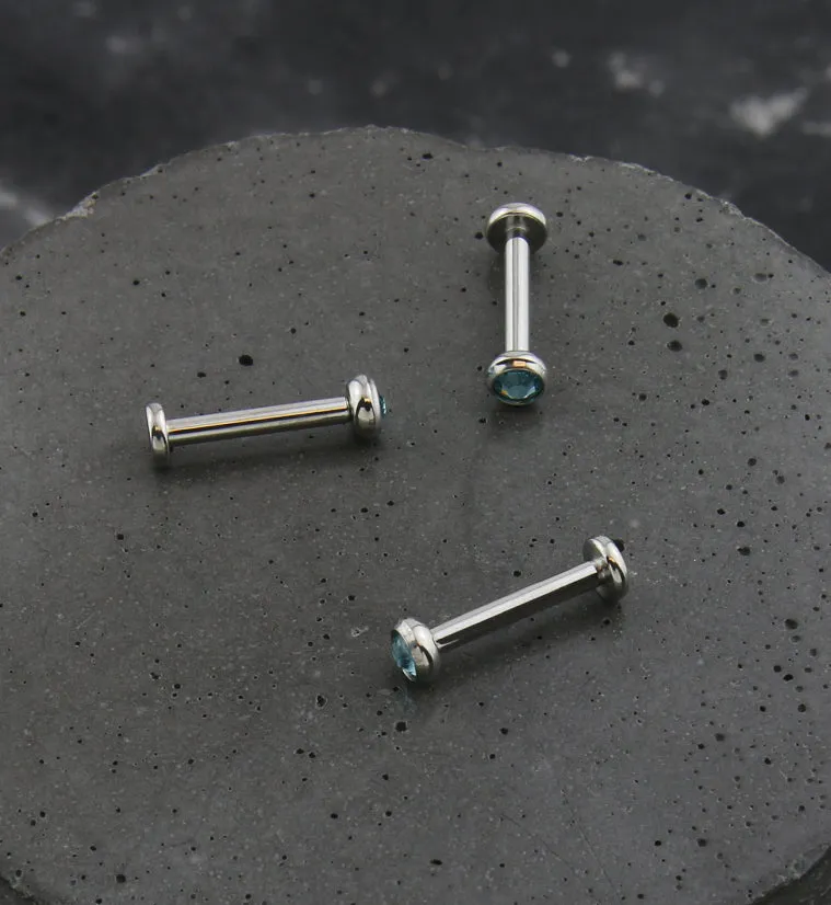 Flat Bezel Aqua CZ Internally Threaded Titanium Labret