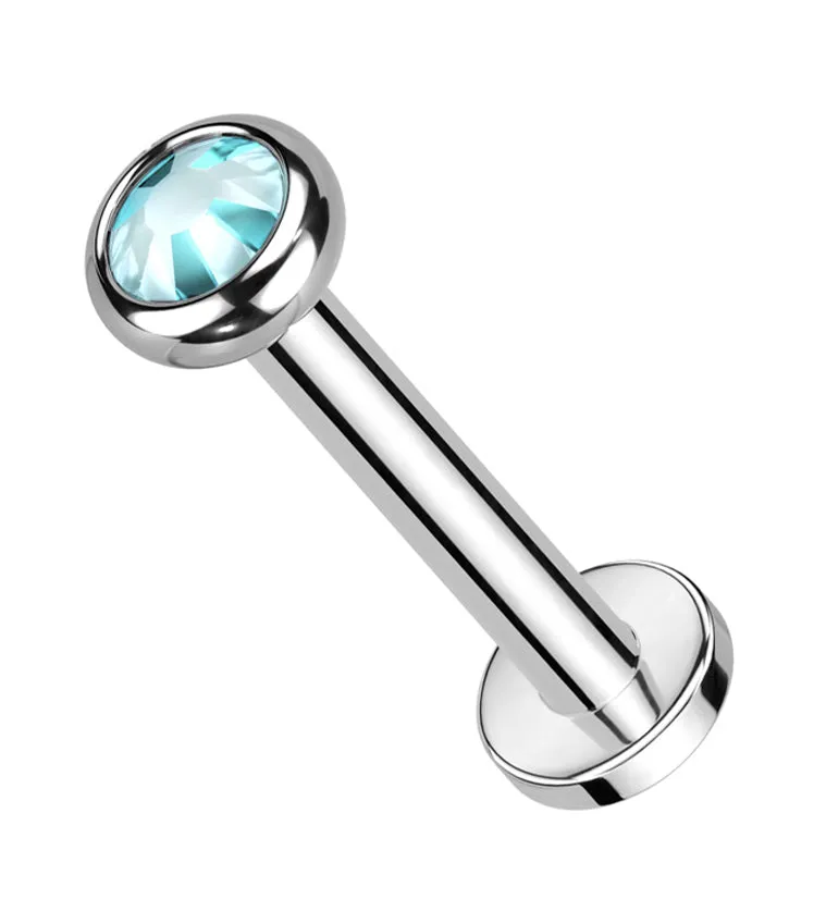 Flat Bezel Aqua CZ Internally Threaded Titanium Labret