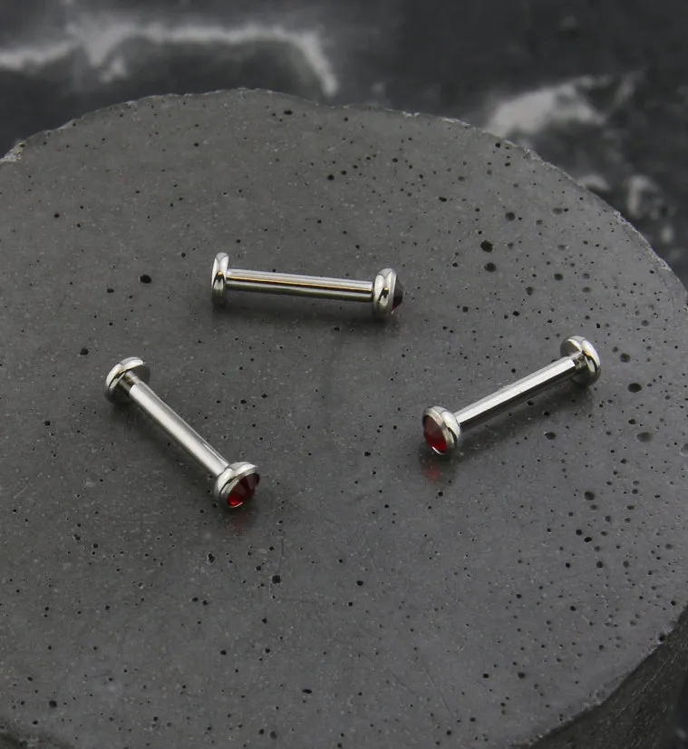 Flat Bezel Red CZ Internally Threaded Titanium Labret