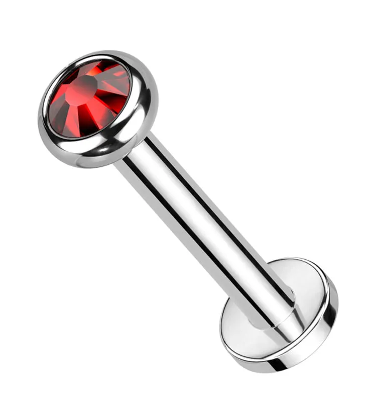 Flat Bezel Red CZ Internally Threaded Titanium Labret