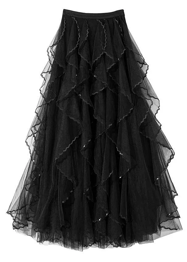 French Black Solid High Waist Tulle Skirt Summer AS1076