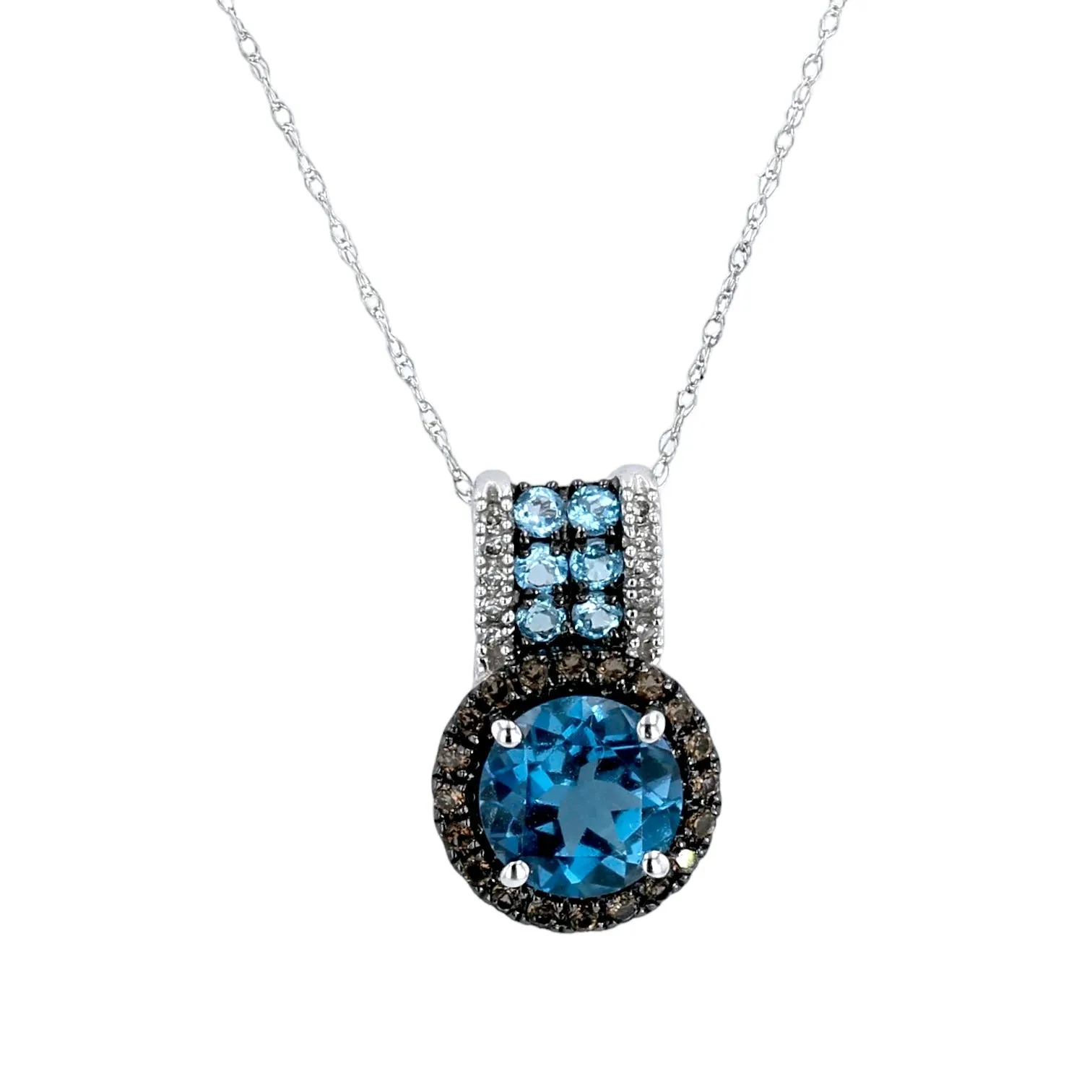 Gold 10k white gold Astra  blue diamonds combination chocolate stone setting handmade necklace-14923