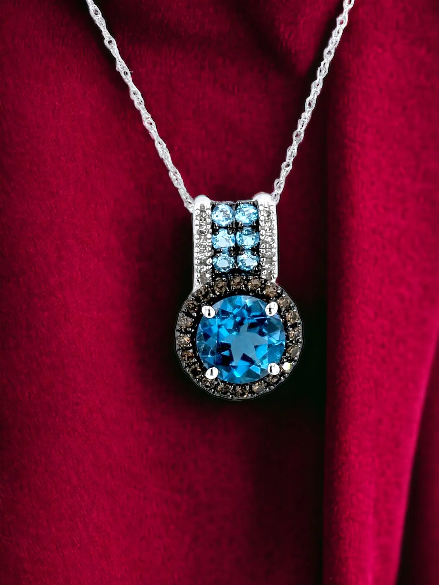 Gold 10k white gold Astra  blue diamonds combination chocolate stone setting handmade necklace-14923