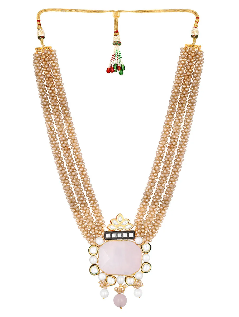 Gold Plated Kundan Necklace with Onyx and Pearls