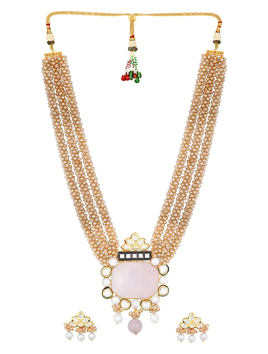 Gold Plated Kundan Necklace with Onyx and Pearls