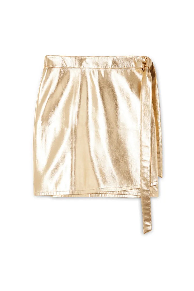 Gold Vegan Leather Mini Wrap skirt