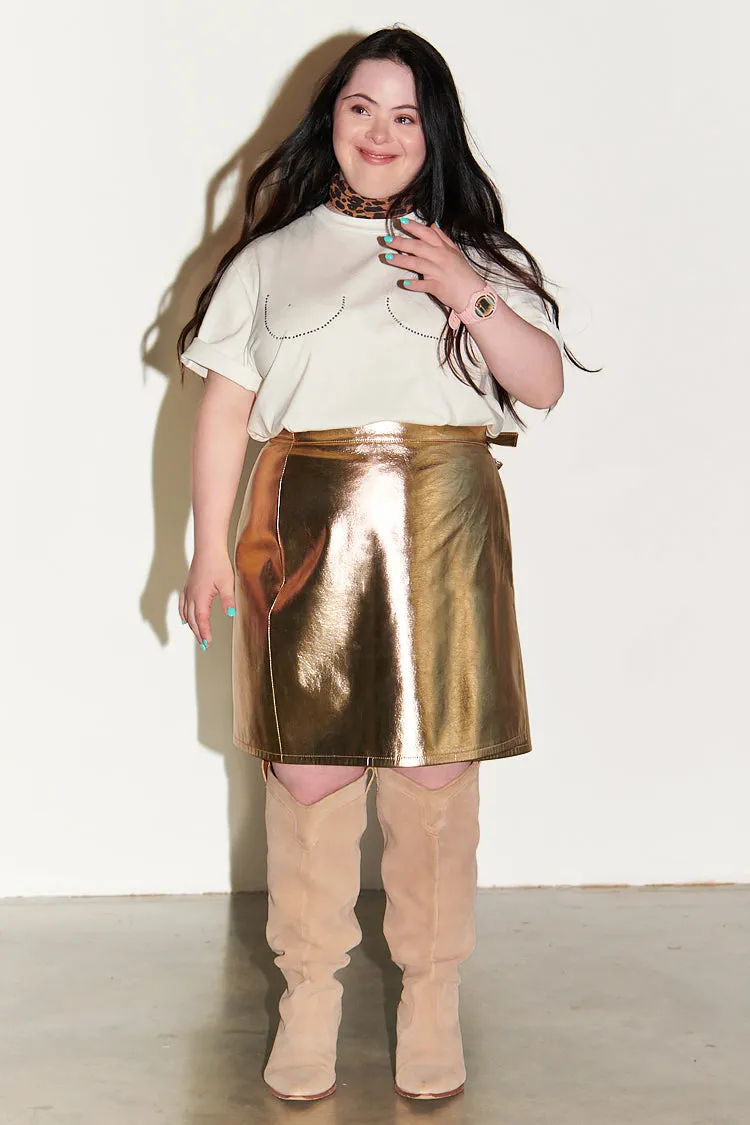 Gold Vegan Leather Mini Wrap skirt