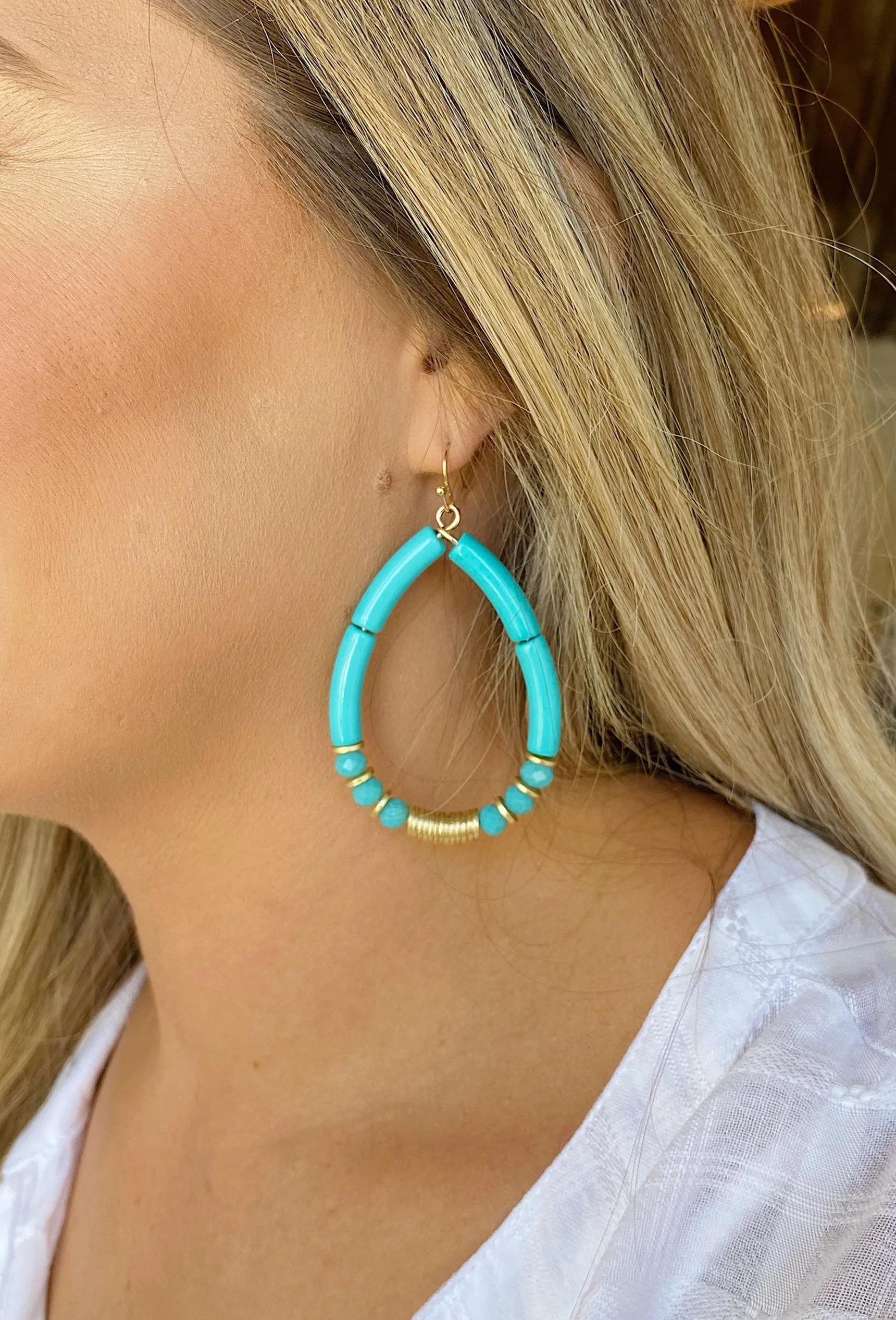 Happiest Here Acrylic Earrings in Turquoise