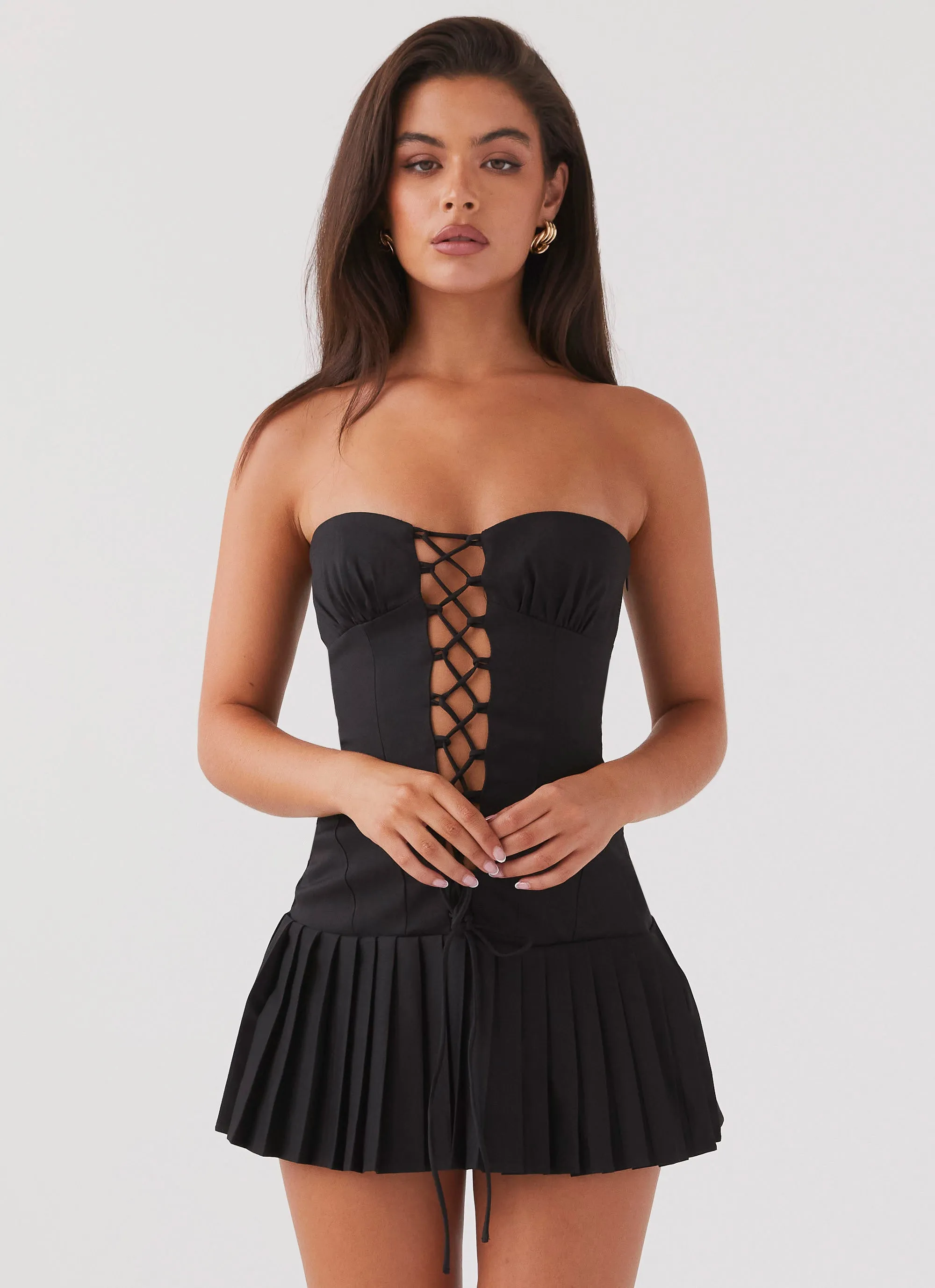 Heating Up Lace Up Mini Dress - Black