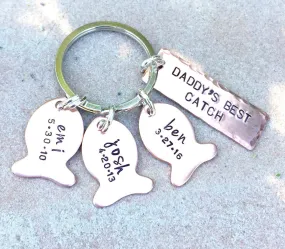 Hooked On Dad, Fishing Keychain, Our Best Catch Dad, Fish Keychain, Personalized Fishing Keychain, Hand Stamped, natashaaloha