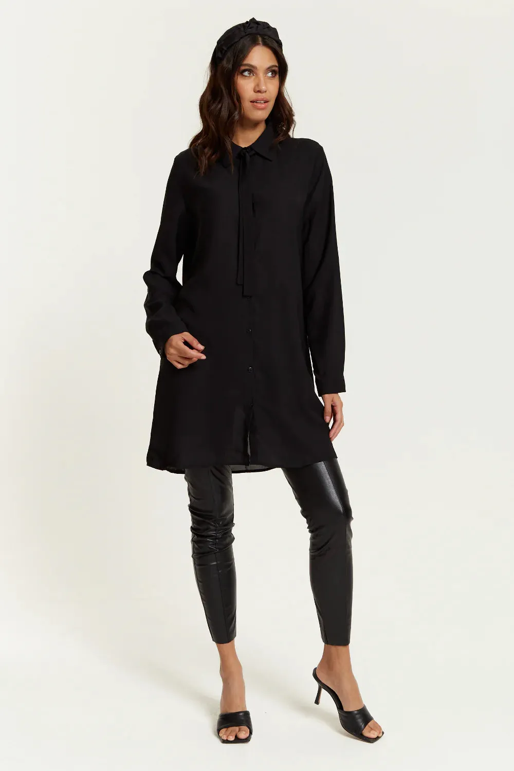 Hoxton Gal Oversized Tie Detailed Shirt Tunic