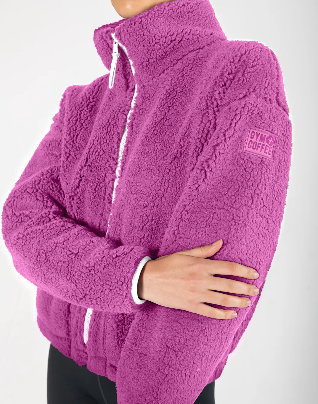 Industry Fleece High Collar Jacket in Crisp Pink