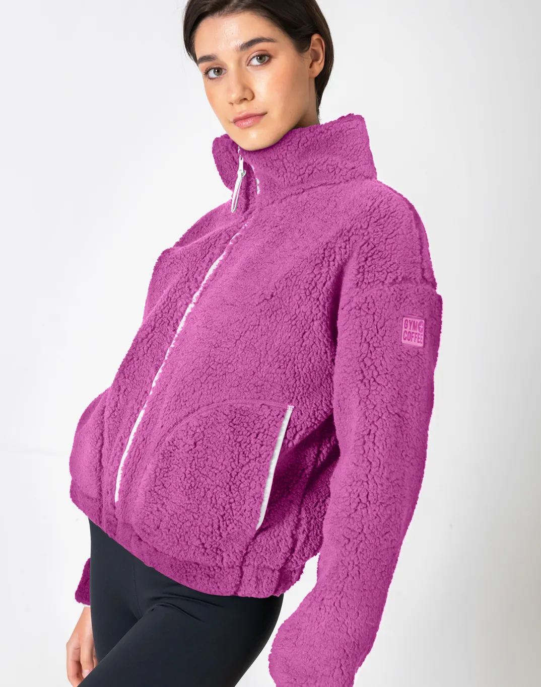 Industry Fleece High Collar Jacket in Crisp Pink