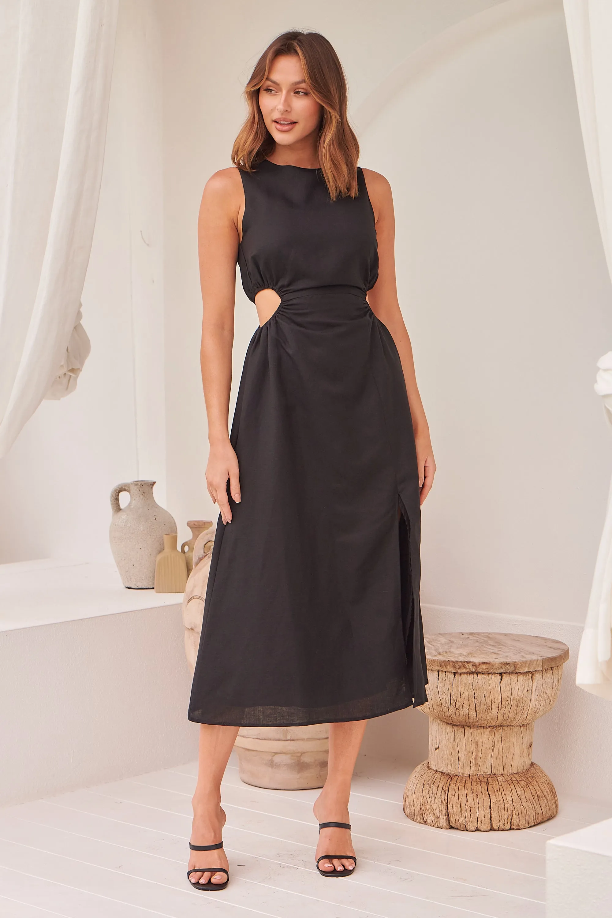 Jackson Black Faux Linen Cutout Dress