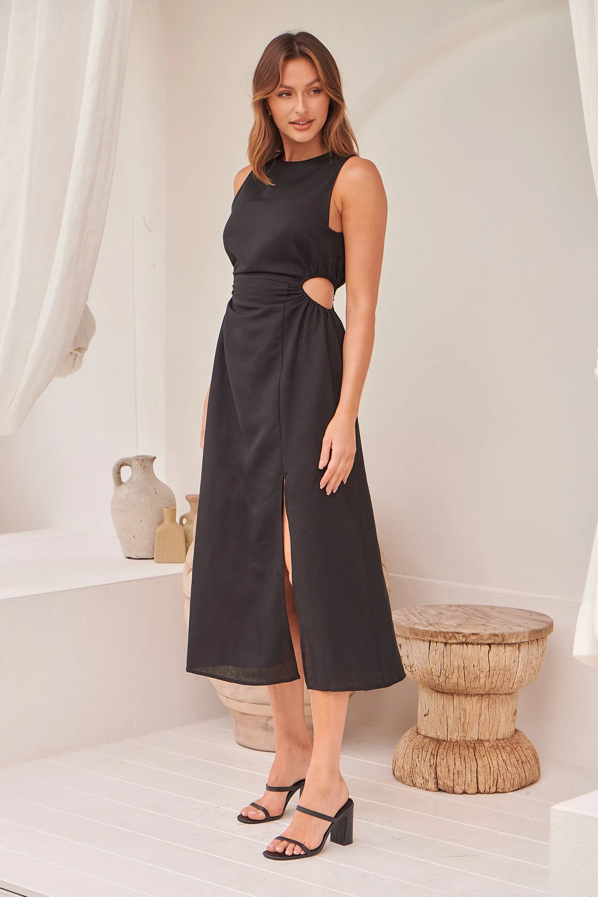 Jackson Black Faux Linen Cutout Dress