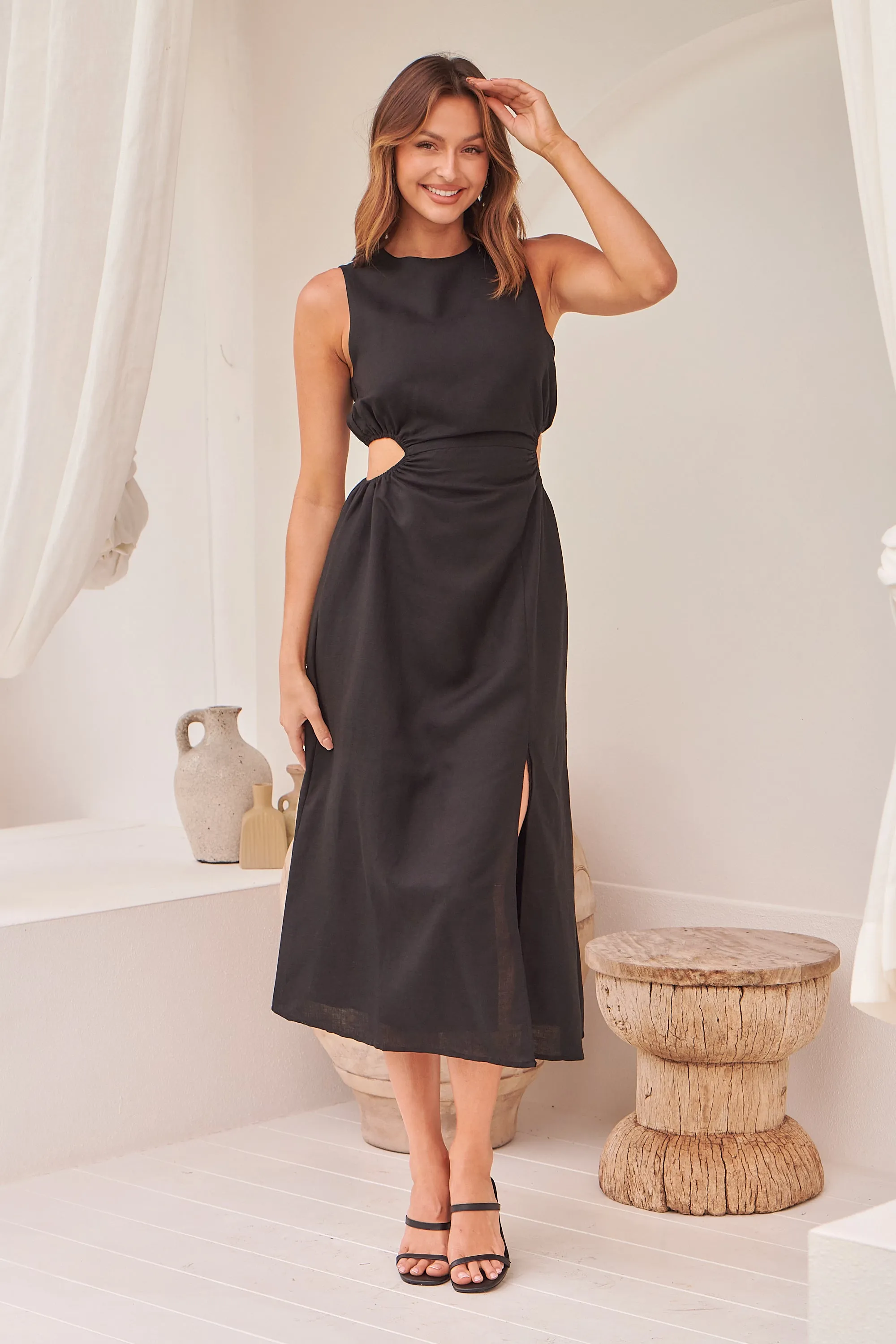 Jackson Black Faux Linen Cutout Dress