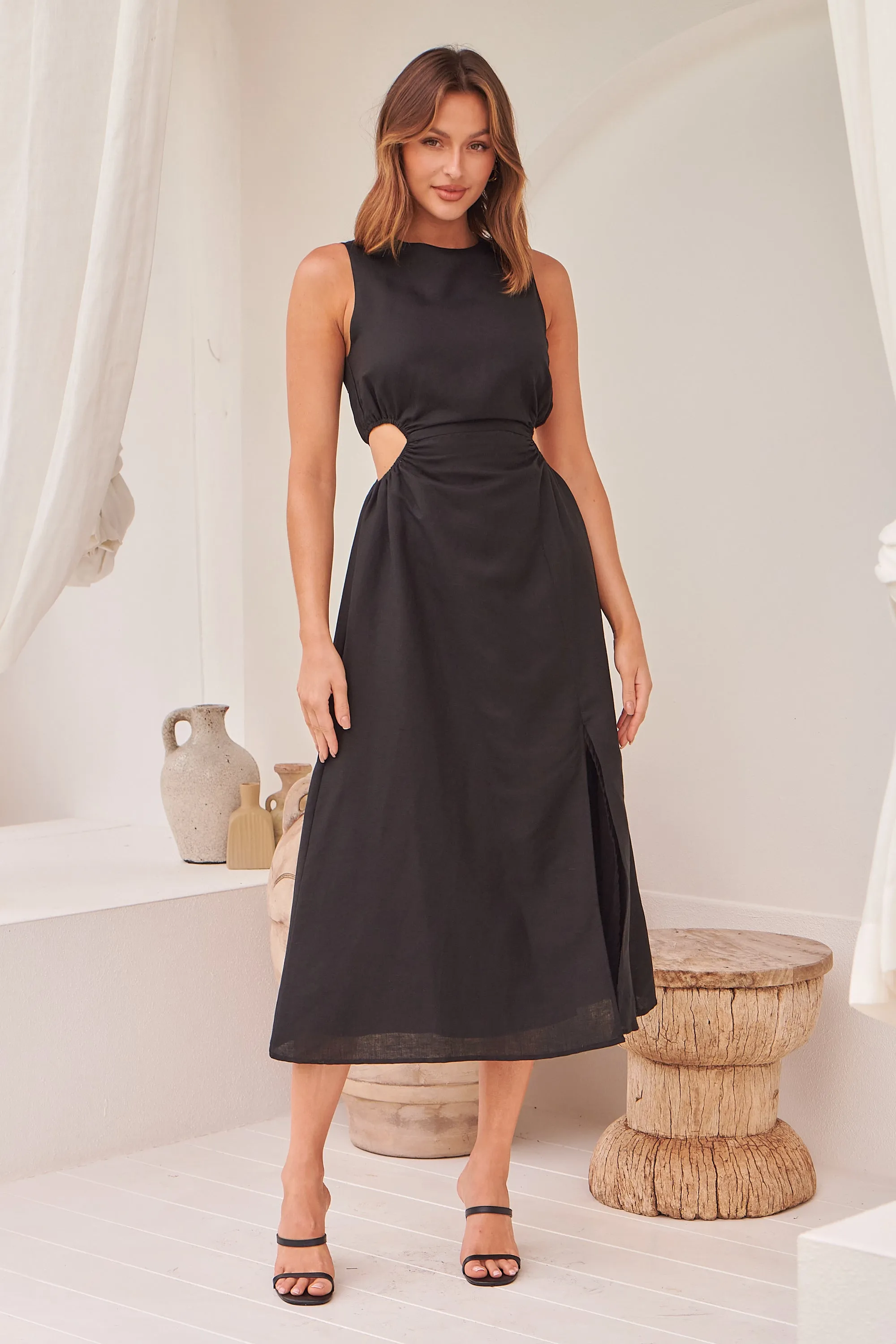 Jackson Black Faux Linen Cutout Dress