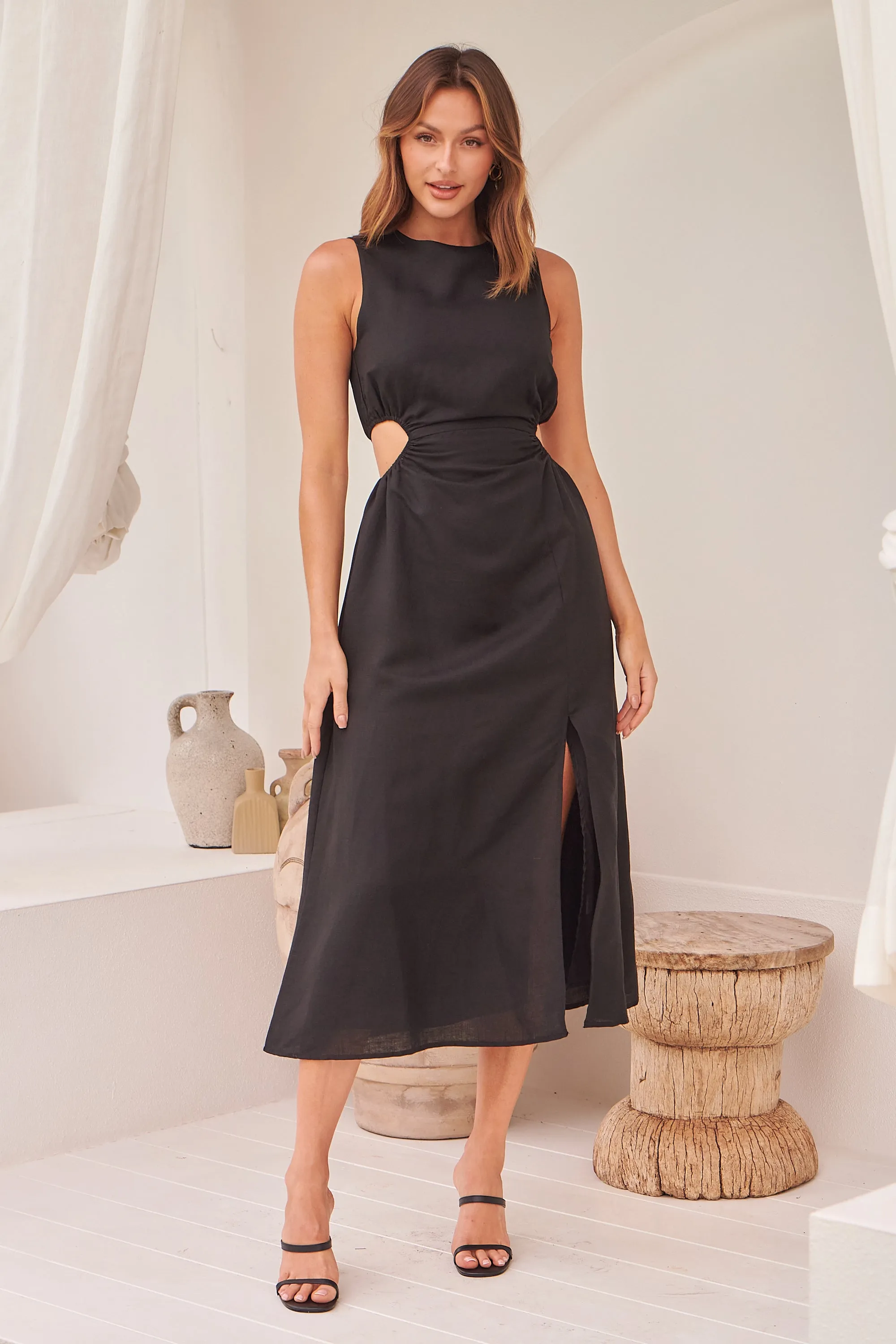 Jackson Black Faux Linen Cutout Dress