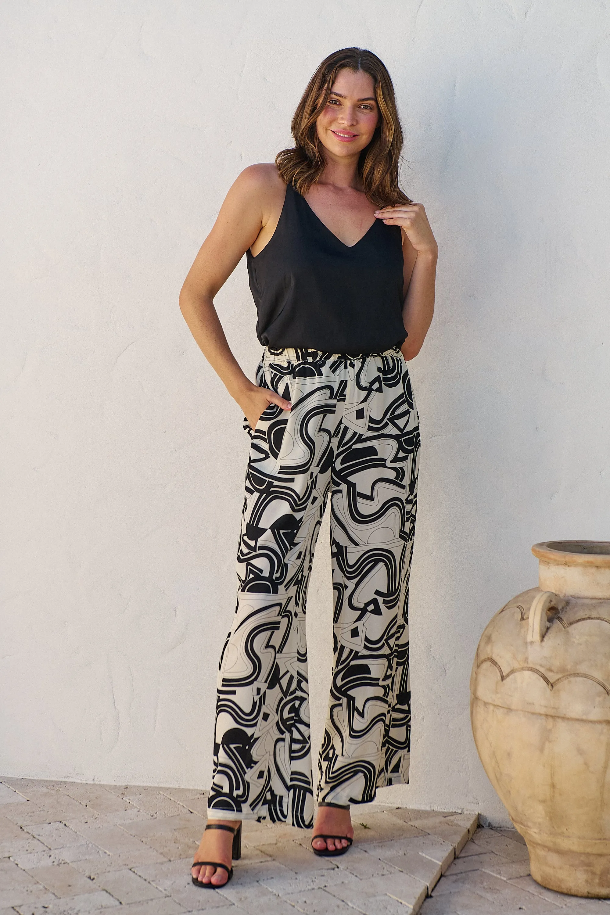 Jazzlyn Black/White Print Wide Leg Pant