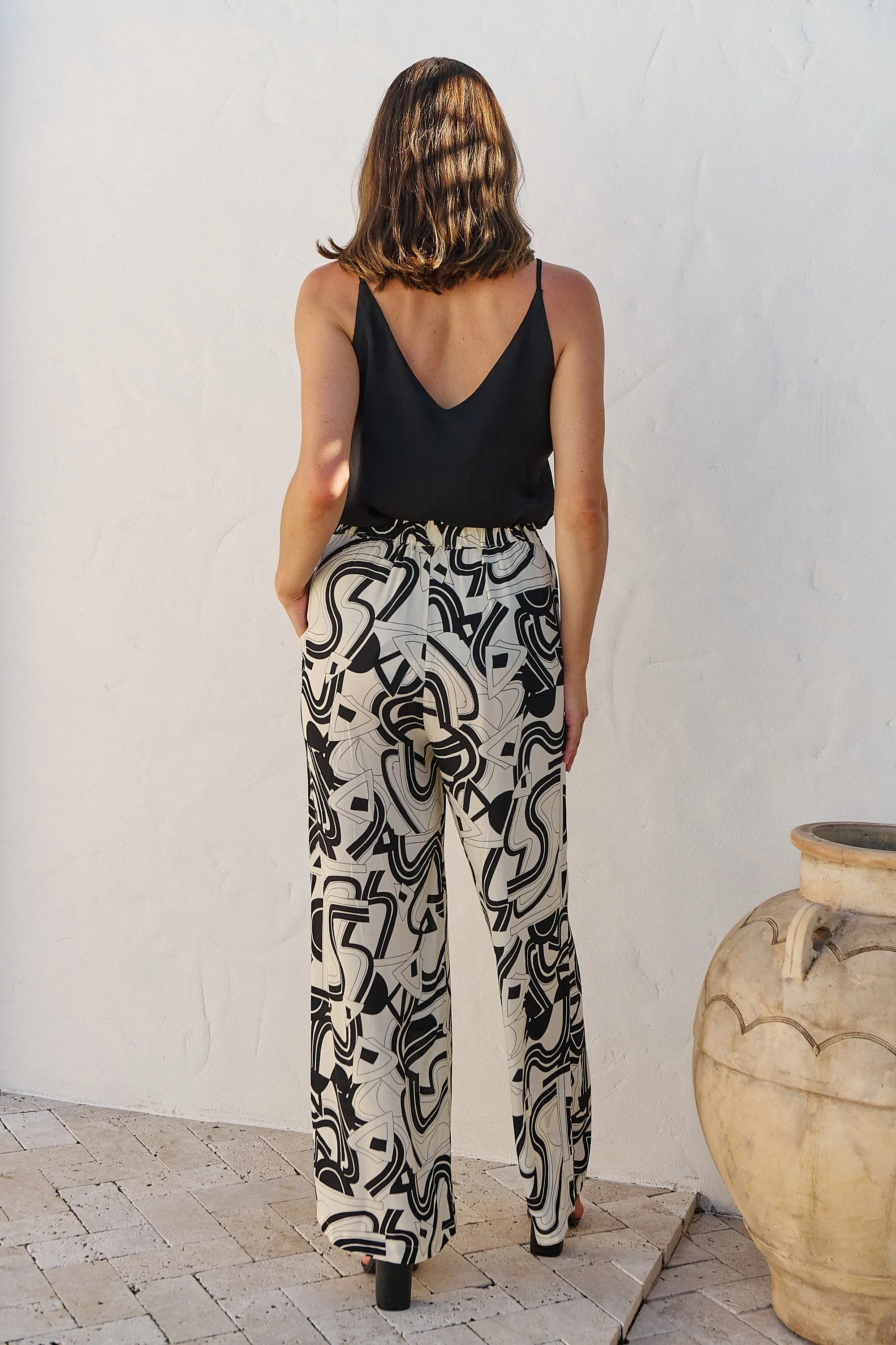 Jazzlyn Black/White Print Wide Leg Pant