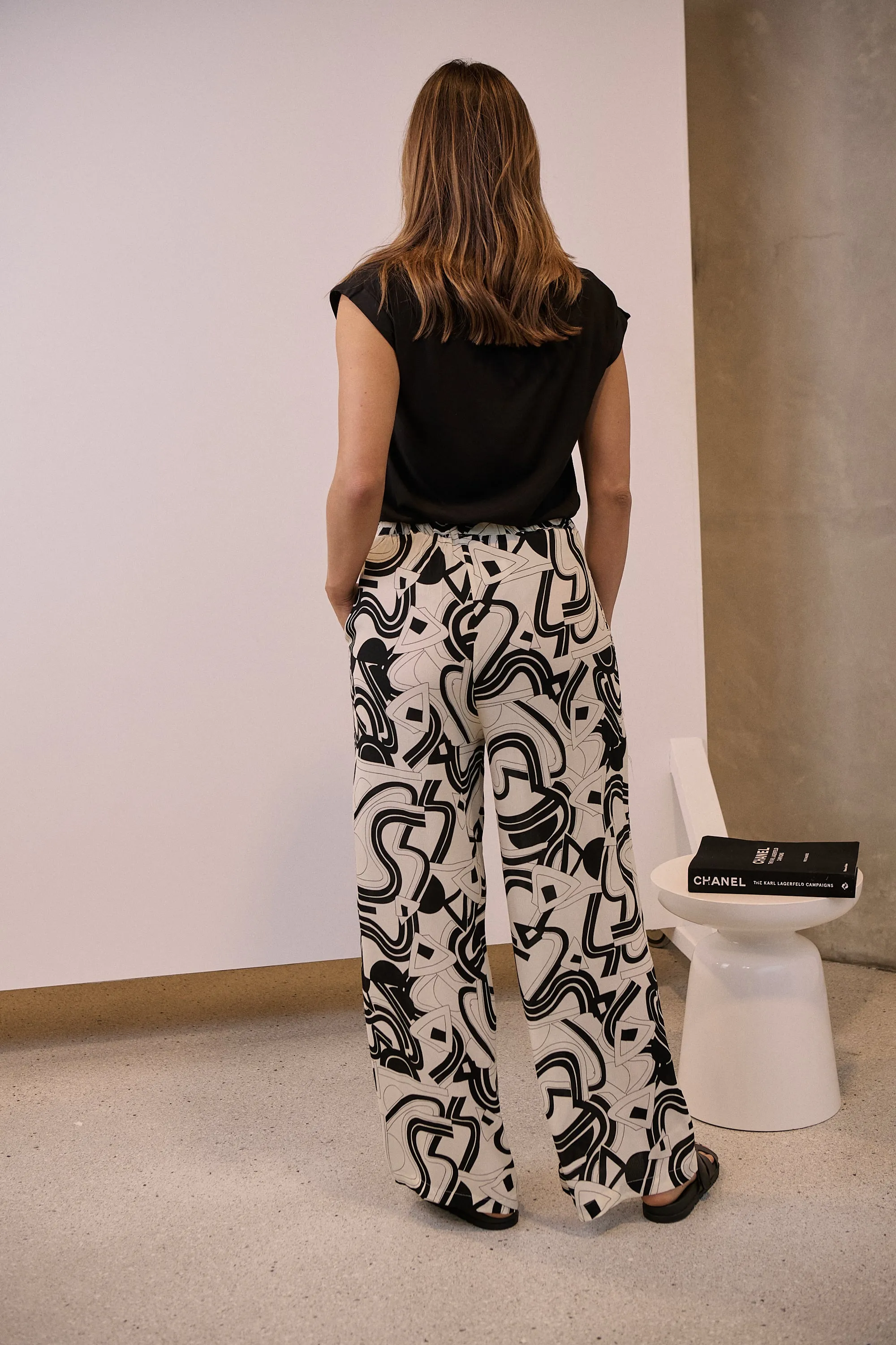 Jazzlyn Black/White Print Wide Leg Pant