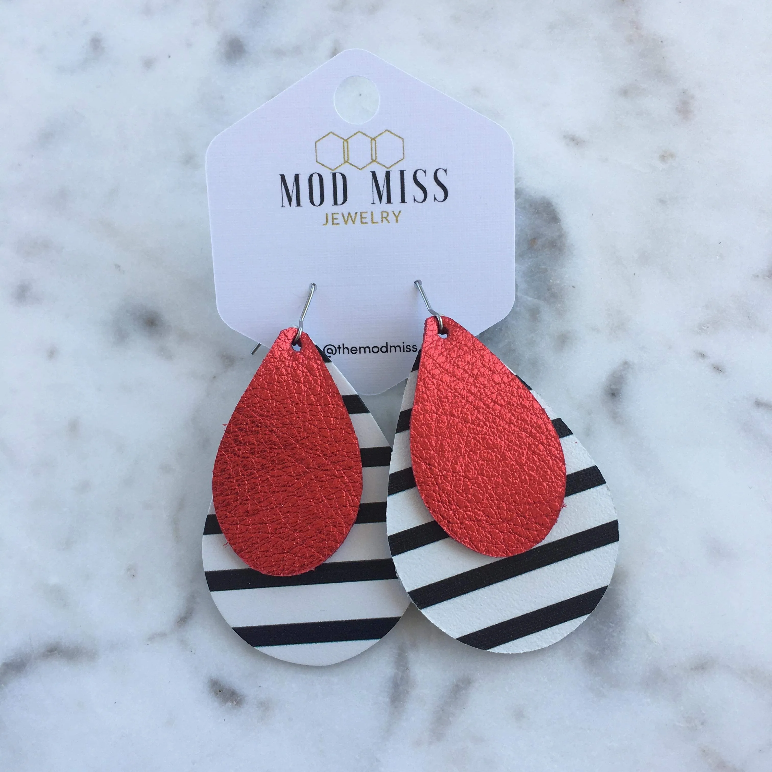 June 2019 {NOVA} Metallic Red   Stripes Stacked Teardrop Earrings {Pre-Order:  Ships First Week of June}