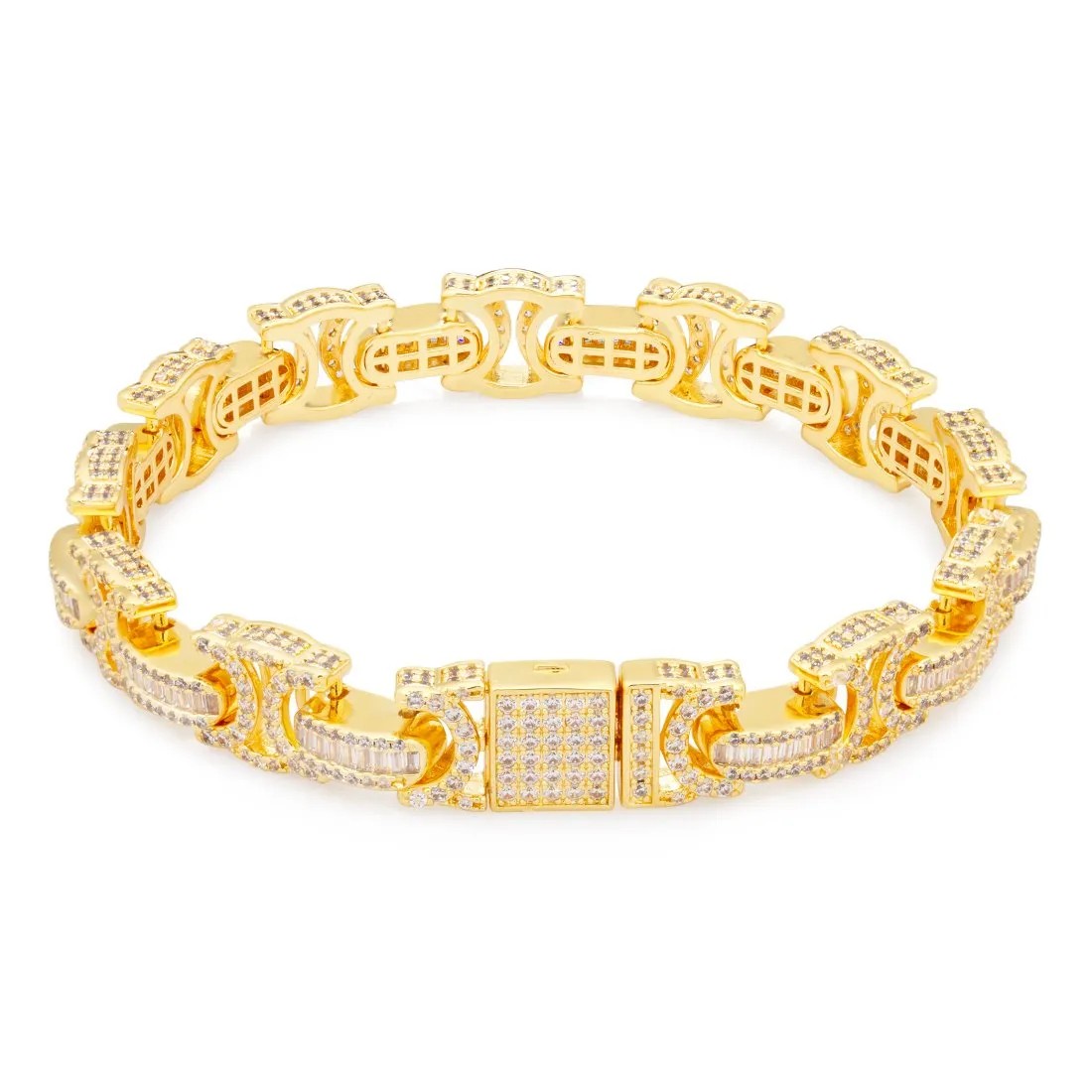 King Ice 10mm Iced Baguette-Cut Byzantine Bracelet