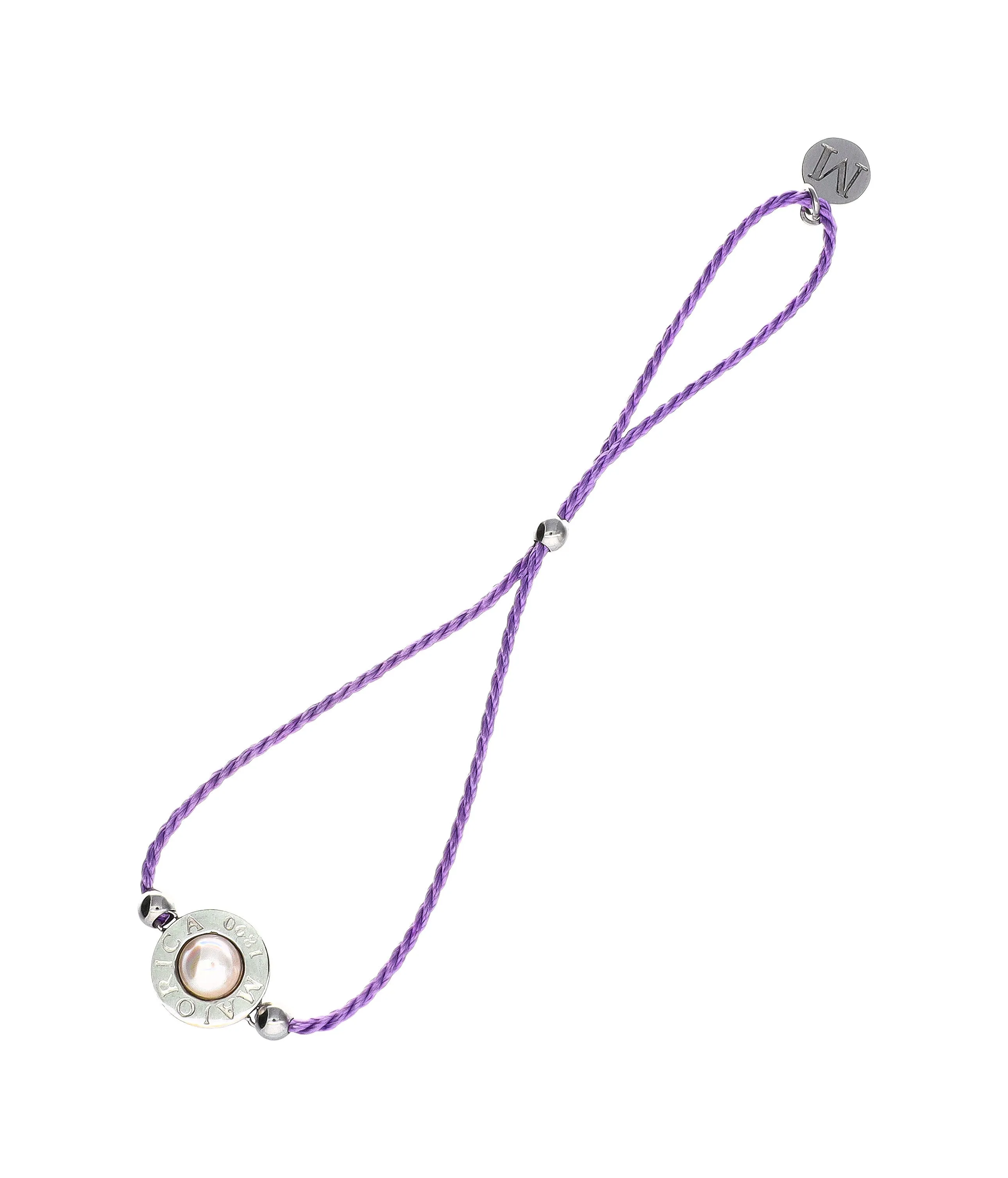 Lavander Braided Steel Bracelet for Women with 6mm Half Ball White Pearl, Adjustable 8.6 Length, Lipari Collection