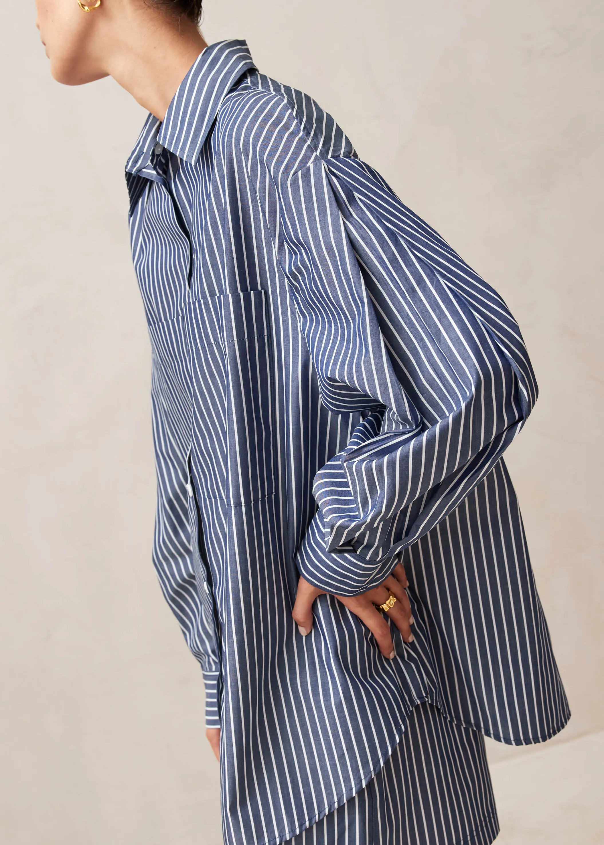 Lenaire Blue And White Stripe Shirt