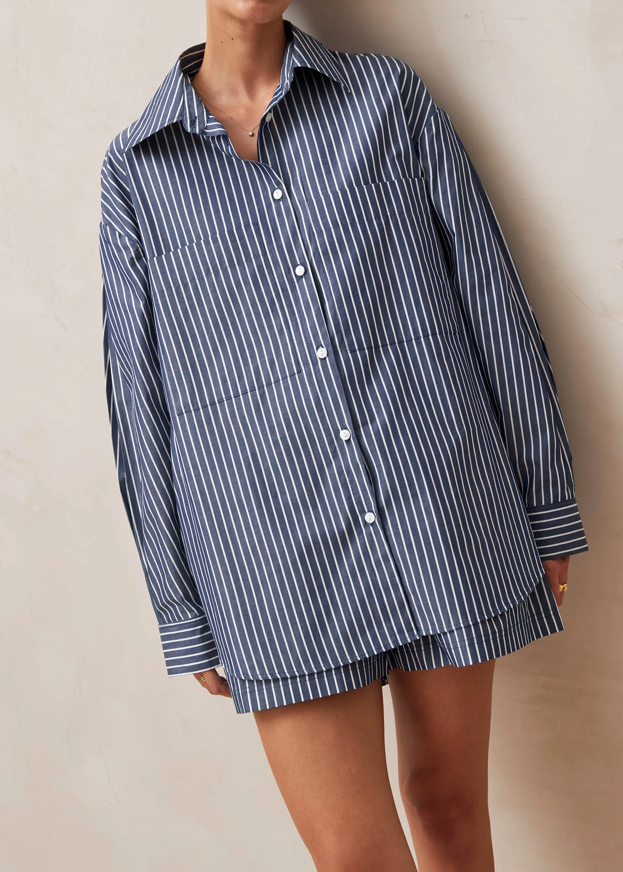 Lenaire Blue And White Stripe Shirt