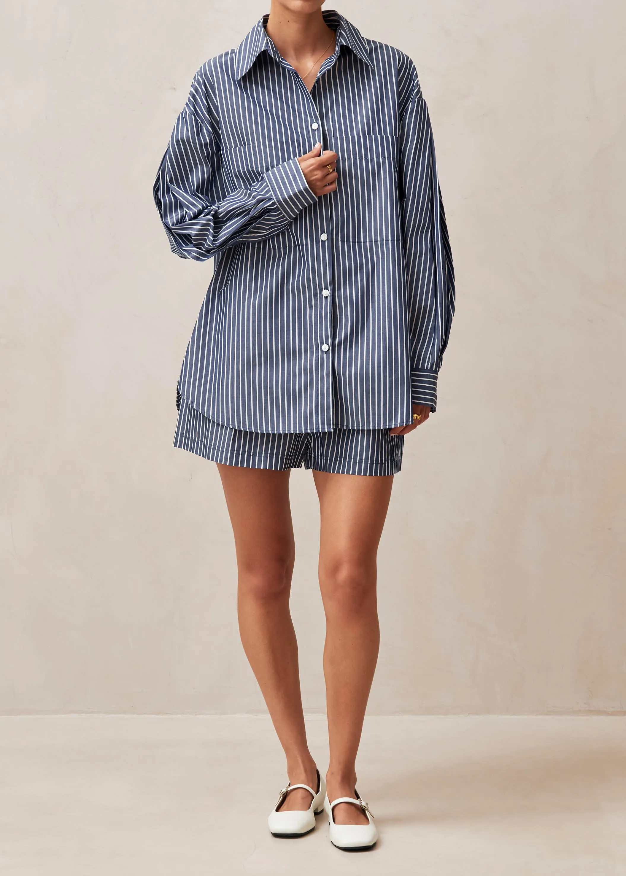 Lenaire Blue And White Stripe Shirt